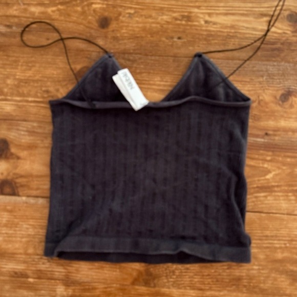 Nikibiki Women's Black Spaghetti Strap Micro‎ Ribbed Cropped Tank Top Small EUC - Picture 2 of 7